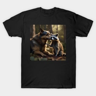 Cute Couples: A Dog and a Raccoon T-Shirt